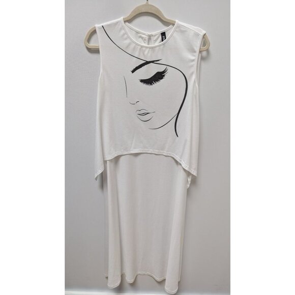 STYLEWE White Layered Graphic High/Low Tunic Blouse - Picture 1 of 2